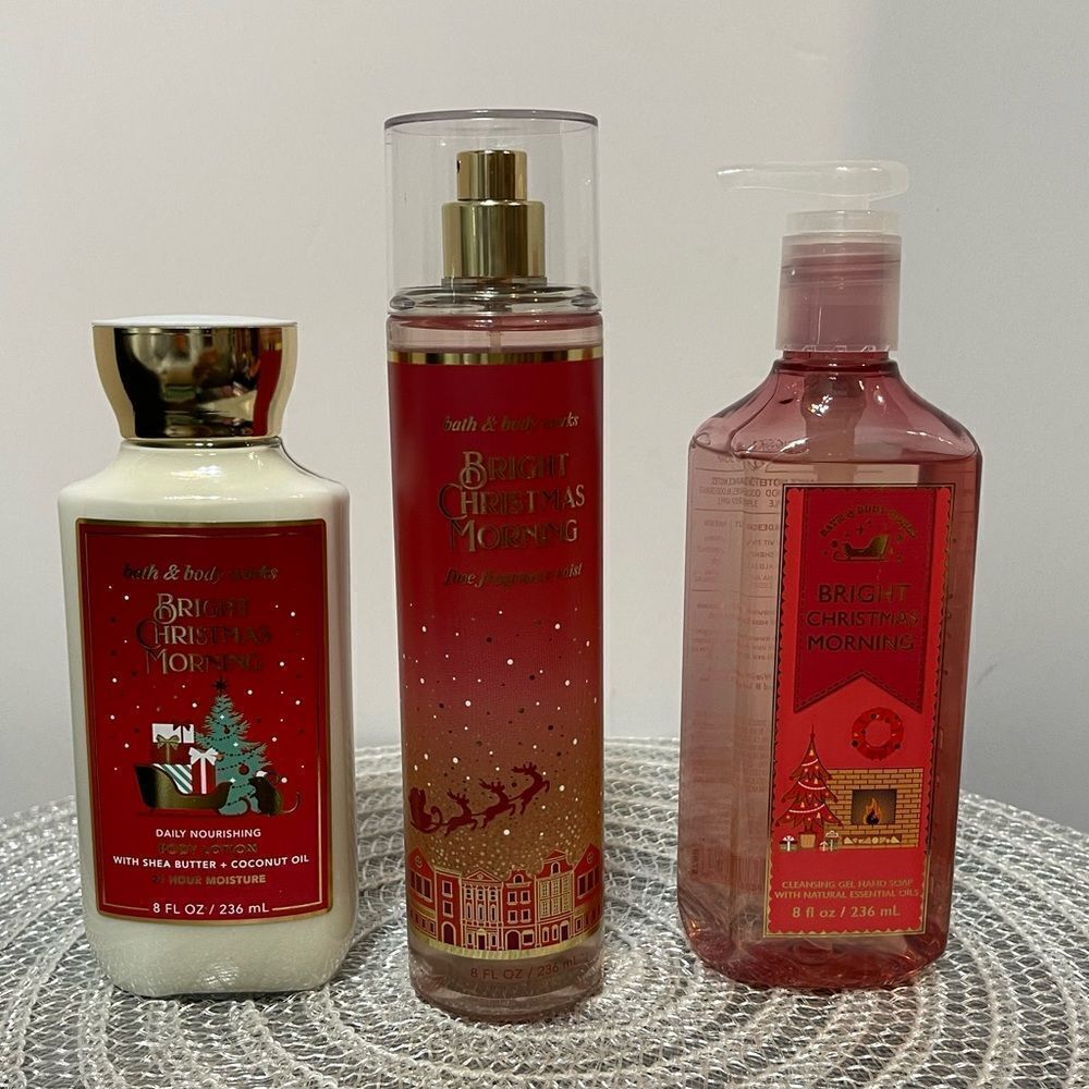 BBW Bright Christmas Morning Body Lotion, fine Fragrance, Gel soap set of 3 NWT
